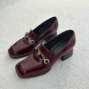 Tory Burch Maroon Loafers with Gold Accents
